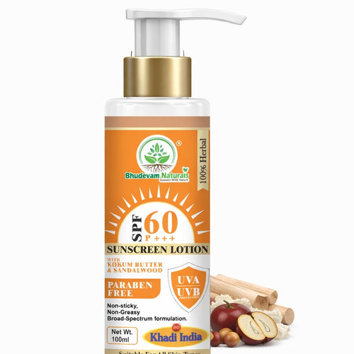 Bhudevam Naturals Khadi SPF 60 Moisturizing Sunscreen Lotion | Non-Greasy Sunblock for Outdoor Sun Protection 100ml - 1