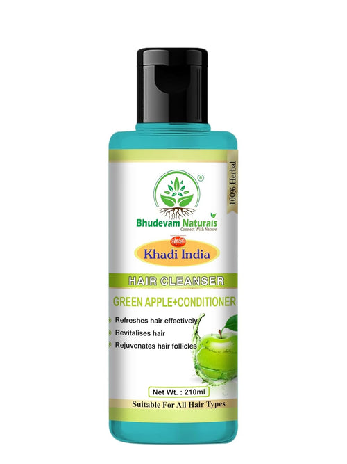 Bhudevam Naturals Khadi Green Apple Hair Shampoo + Conditioner for Soft, Silky & Frizz-Free Hair - 1