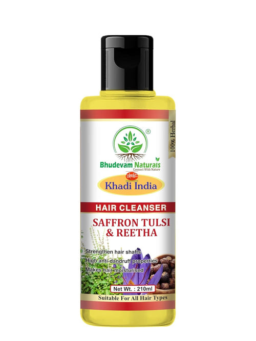Bhudevam Naturals Khadi Saffron Tulsi & Reetha Hair Shampoo – Herbal Hair Fall Control & Scalp Care - 1