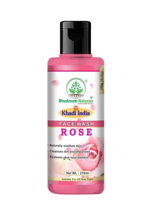 Bhudevam Naturals Khadi Rose Face Wash Gentle Herbal Face Cleanser for Soft & Glowing Skin - 1
