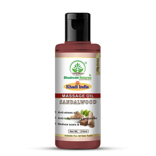 Bhudevam Naturals Khadi Aromatherapy Sandalwood Massage Body Oil for Stress Relief & Deep Skin Hydration 210ml - 1