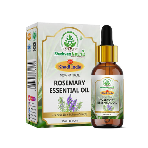 Bhudevam Naturals Khadi Rosemary Essential Oil for Hair Growth, Anti Hair Fall, Aromatherapy, Diffuser & Skin Care 15ml - 1