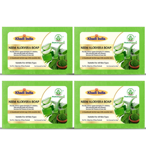 Bhudevam Naturals Khadi Handmade Neem Aloe Vera Soap – Anti-Acne & Skin Soothing Bath Soap 500gm - 1