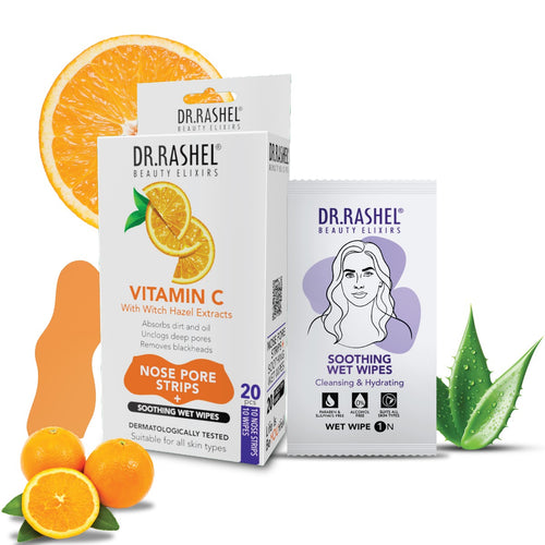 DR.Rashel Vitamin C Nose Strips with Witch Hazel Extracts 10 Strips & 10 Wipes - 35 gm