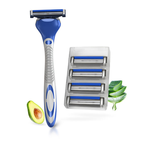 LetsShave Pro 2 Max Twin Blade Razor for Men | Refillable System with Diamond Hard Coating Curved Blades, Pivot Head & Aloe Lubrication Strip | Smooth & Comfortable Shave (1 Handle + 5 Blades)