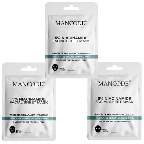 Mancode 5% Niacinamide Acid Facial Sheet Mask 25ml Pack of 3