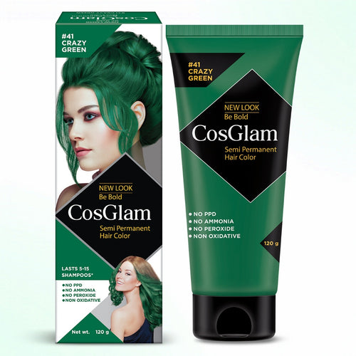 Cosglam Semi Permanent Hair Color for Women & Men, (120g, #41 Crazy Green) Enriched with Conditioner, Glossy Finish, No Ammonia, No Peroxide & Non Oxidative