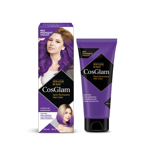 Cosglam Semi Permanent Hair Color for Women & Men, (120g, #62 Midnight Violet) Enriched with Conditioner, Glossy Finish, No Ammonia, No Peroxide & Non Oxidative