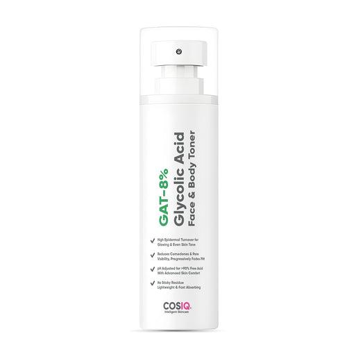 CosIQ GAT-8% Glycolic Acid Face & Body Toner With Glycerine, Cucumber Extract, For Glowing & Even Skin Tone, Women & Men - 1