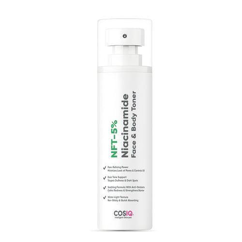 CosIQ 5% Niacinamide Face & Body Toner for Oily Acne Prone Dry Combination Skin, Alcohol-Free Toner for Pore Tightening & Glowing Skin, Fades Blemishes, Brightens & Smoothens, Women & Men - 1