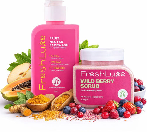 FreshLuxe Fruity Glow Exfoliation Combo Men & Women | 100ml & 200g | All Skin Type