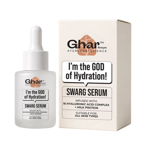 Ghar Soaps Swarg Serum | For intense skin hydration | With 16 Hyaluronic Acid Complex, Amino Acid Complex-17, Hydrolysed Milk Protein & Panthenol (Pro-Vitamin B5) | For all skin types (30ml) - 1