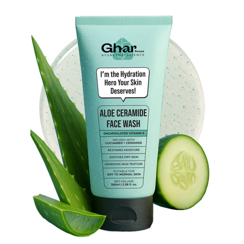 Ghar Soaps Gharsoaps Aloe-Ceramide Face Wash for Dry to Normal Skin | Hydration Hero with Ceramides, Cucumber & Vitamin E | Soothing & Moisturizing Cleanser | 100ml - 1
