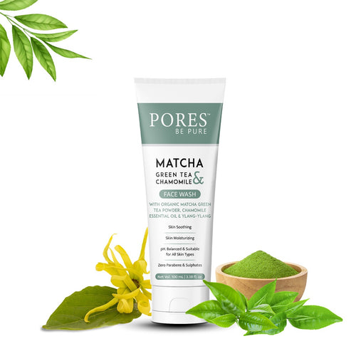 PORES Be Pure Matcha Green Tea & Chamomile Face Wash With Organic Matcha Green Tea Powder, Chamomile Essential Oil & Ylang 100 ml