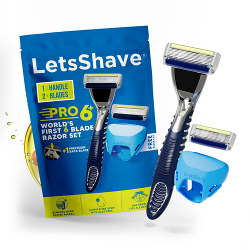 LetsShave Pro 6 Plus Lite Face & Full Body Razor for Men | Handle+2 blades+travel cap 82 gm