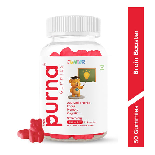 Purna Junior Brain Booster Gummies | Strawberry | Pack of 30 | 1 Daily - Annapurna (30 No)