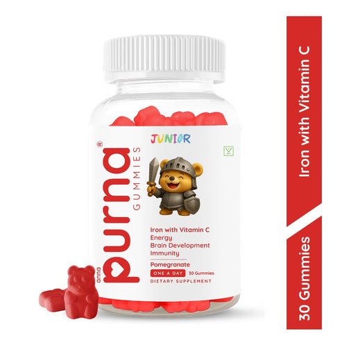 Purna Junior Iron Vitamin C Gummies | Pomegrante | Pack of 30 | 1 Daily - Annapurna (30 No)