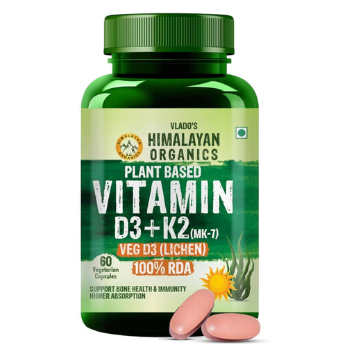 Vlado's Himalayan Organics Plant Based Vitamin D3 600 IU + K2 MK7 55 mcg capsules | Lichen Source Natural Vitamin D3 | Vegan, Non-Synthetic Bone & Calcium Support Supplement | Supports Heart Health & Immunity | 60 Capsules - 1
