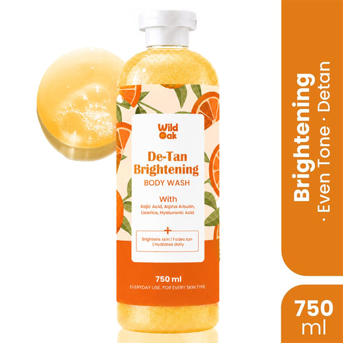 WildOak Brightening & De-Tan Body Wash | 750 ml Value Pack | Kojic Acid, Alpha Arbutin, Hyaluronic Acid & Niacinamide | Brightening Shower Gel for Glowing Skin, Dark Spots and Pigmentation - 8