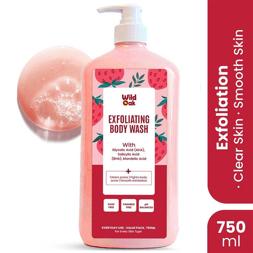 WildOak AHA BHA Exfoliating Body Wash | 750ml Value Pack