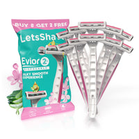 LetsShave Evior 2 Disposable Body Hair removal Shaving razor with Vit-E Lubricating Strip, Women, Pack of 10