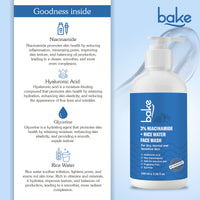 BAKE 3% Niacinamide Face Wash with Rice Water for Acne Marks, Scars &  Spots-100ml