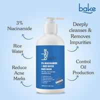 BAKE 3% Niacinamide Face Wash with Rice Water for Acne Marks, Scars &  Spots-100ml