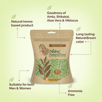 Nisha Hair Colour for Women Natural Brown 100% Henna-Based Powder Long-Lasting Herbal Formula Ammonia-Free 45g Zipper Pouch