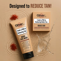 Ghar Soaps Magic De-Tan Face Wash & Sandalwood Saffron Bath Soap with Sandalwood, Saffron & Glutathione for Tan Removal & Brightening, Handmade, Paraben-Free, Men & Women, 200g