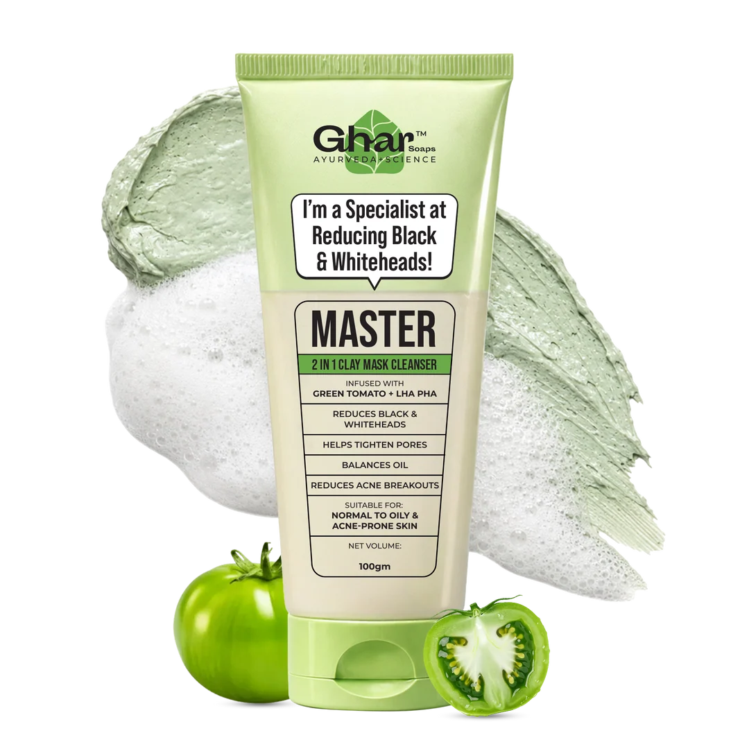 Ghar Soaps Master Clay Mask Cleanser | For reducing blackheads and whiteheads | With Green Tomato Extract & Kaolin + green clay | For all skin types