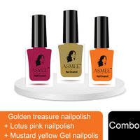 Asmee Hamper 10 Golden Treasure Classic Nail Polish | Lotus Pink Premium Nail Polish | Mustard Yellow Gel Nail Polish