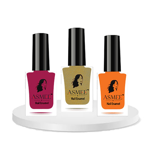 Asmee Hamper 10 Golden Treasure Classic Nail Polish | Lotus Pink Premium Nail Polish | Mustard Yellow Gel Nail Polish