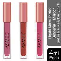 Asmee Liquid Matte lipstick Bergenia | Maroon Petunia | Raspberry Pink