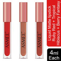 Asmee Liquid Matte lipstick Ruby Red | Tropical Hibiscus | Berry Fantasy