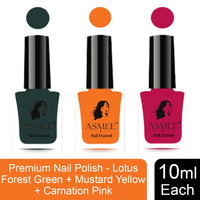Asmee Premium Gel Nail Polish Forest Green | Mustard Yellow | Carnation Pink