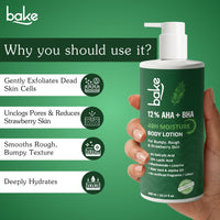 BAKE 12% AHA + BHA Body Lotion with Lactic Acid & Salicylic Acid for Body Acne, Rough & Bumpy Skin, Strawberry Legs -300ml - 2