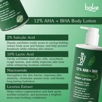 BAKE 12% AHA + BHA Body Lotion with Lactic Acid & Salicylic Acid for Body Acne, Rough & Bumpy Skin, Strawberry Legs -300ml - 3