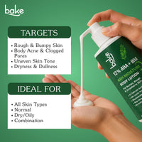 BAKE 12% AHA + BHA Body Lotion with Lactic Acid & Salicylic Acid for Body Acne, Rough & Bumpy Skin, Strawberry Legs -300ml - 4