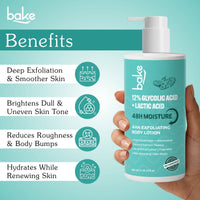 BAKE 12% Glycolic Acid + Lactic Acid AHA Exfoliating Body Lotion for Brightening, Dead Skin Removal, Smooth Skin Texture & 48H Moisture -300ml - 2