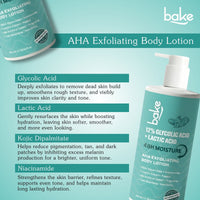 BAKE 12% Glycolic Acid + Lactic Acid AHA Exfoliating Body Lotion for Brightening, Dead Skin Removal, Smooth Skin Texture & 48H Moisture -300ml - 3