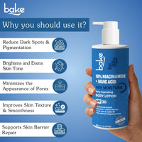 BAKE 10% Niacinamide + Kojic Acid Body Lotion with SPF 30 for Pigmentation, Skin Brightening & Smooth Texture | 48H Hydration-300ml - 2