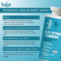 BAKE 0.1% Retinol & Turmeric Renewing Serum Body Wash for Anti-Aging Smooths Skin & Improves Elasticity-300ml - 4