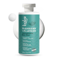 BAKE 2% Glycolic Acid + 3% Lactic Acid AHA Body Wash for Tan Removal, Strawberry Skin, Rough & Bumpy Skin -300ml - 1