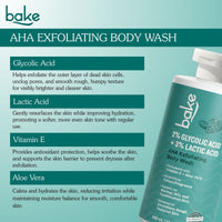 BAKE 2% Glycolic Acid + 3% Lactic Acid AHA Body Wash for Tan Removal, Strawberry Skin, Rough & Bumpy Skin -300ml - 3