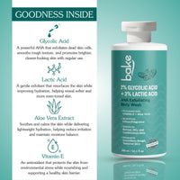 BAKE 2% Glycolic Acid + 3% Lactic Acid AHA Body Wash for Tan Removal, Strawberry Skin, Rough & Bumpy Skin -300ml - 5
