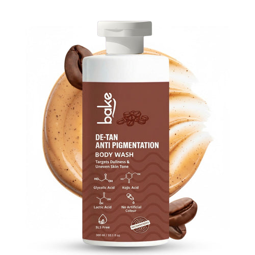 BAKE De-Tan Anti Pigmentation Coffee Body Wash with Kojic Acid & Lactic Acid for Dark Spots, Pigmentation, Tan Removal, Dullness & Uneven Skin Tone-300ml - 1
