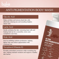 BAKE De-Tan Anti Pigmentation Coffee Body Wash with Kojic Acid & Lactic Acid for Dark Spots, Pigmentation, Tan Removal, Dullness & Uneven Skin Tone-300ml - 4