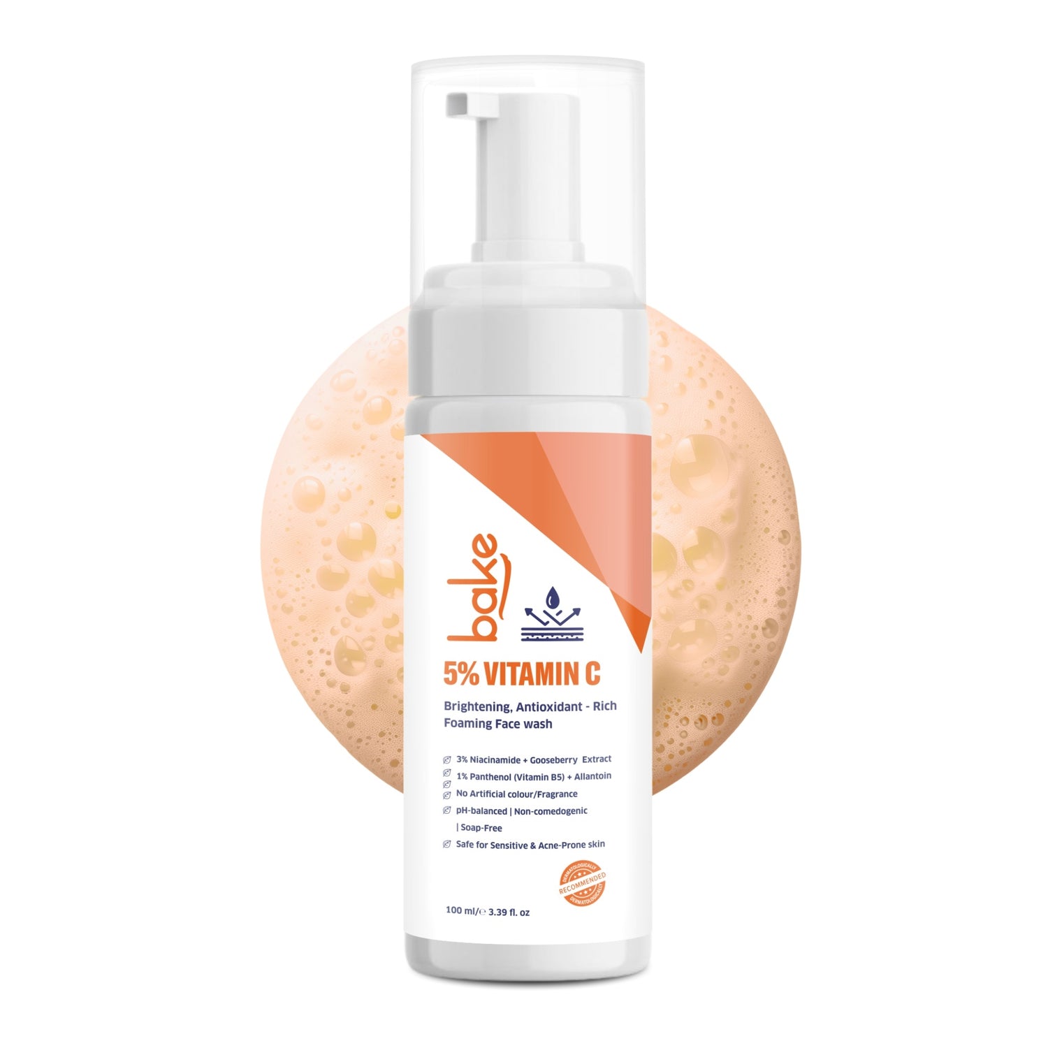 BAKE 5% Vitamin C Foaming Face Wash for Brightening,Glowing Skin & Antioxidant Care with Niacinamide & Gooseberry -100ml - 1