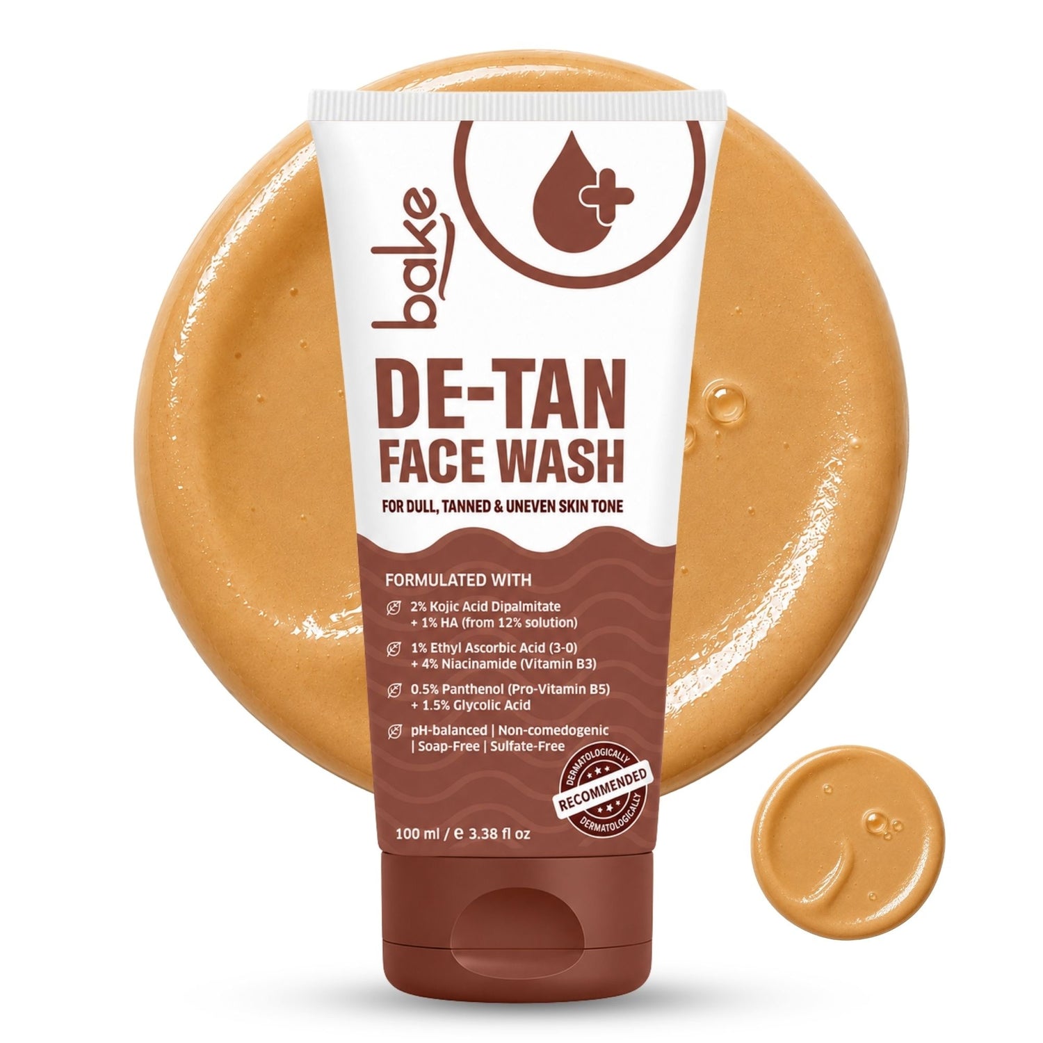 BAKE De-Tan Face Wash with Kojic Acid & Glycolic Acid for Tanned, Uneven Skin Tone, Glow & Spot Reduction -100ml - 1