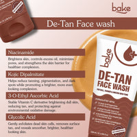 BAKE De-Tan Face Wash with Kojic Acid & Glycolic Acid for Tanned, Uneven Skin Tone, Glow & Spot Reduction -100ml - 2
